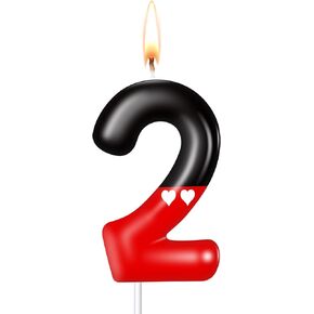Mtlee Black Red Birthday Candle for Boys Girls ، Red Mouse Cake Topper Cupcake Decor ، First Birthday Candle Cartoon Surponsed Party Decorations (رقم 2)