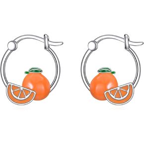 Banana/Orange Slice Earrings 925 Sterling Silver Fruit Hoop Earrings Orange Fruit Jewelry Gifts for Fruit Lover