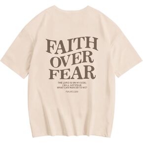 Faith Over Fear Shirt Christian Jesus Tshirts for Girls Religious Inspirational Tees Bible Verse Tops for Kids 3-12