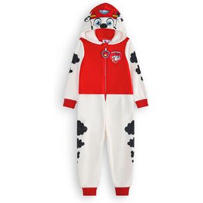 Paw Patrol Marshall Onesie for Boys & Girls | Kids All in One Sleepsuit Pajamas in White & Red | Hooded Jumpsuit with 3D Ears