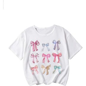 Girl's Bow Graphic Tees Short Sleeve Crew Neck Cute Shirts Slim Fit Summer T Shirts Tops for Teens in Kuwait