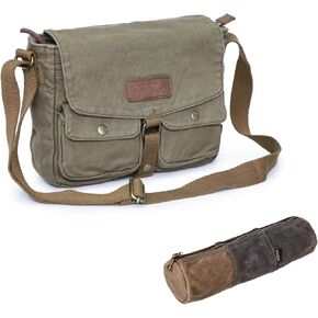 Gootium Vintage Canvas Messenger Bag & Waxed Pencil Pouch Set