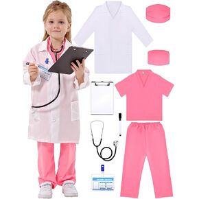 Doctor Costume for Kids, Toddler Medical Dress up Outfit with Real Stethoscope, Pretend Play Coat Gift for Boys Girls Halloween(3T 4T)