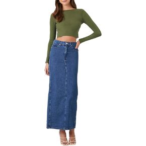 Forever 21 Women's Denim Midi Slit Skirt