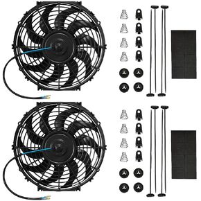 مروحة التبريد الكهربائية التي تمت ترقيتها - Universal Slim Pan Pull Push Assembly Combliatiator Colling Association مع مجموعة مجموعة من 2 (منحنية 12 بوصة)