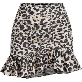 Floerns Women's Denim Skirts Ruffle Hem Short Skirts Ruched Bodycon Mini Skirts