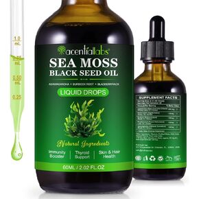 قطرات سائلة البحر الطحلب - طحالب البحر الأيرلندية مع جذر البوردوك ، والكمون الأسود ، و BladderWrack ، و Ashwagandha - ملحق Seamoss المعادن الأساسية للمناعة والمفصل والهضم ودعم الشيخوخة