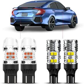 LASFIT T3 7440 7443 LED LED AMBER الخلفي إشارة الانعطاف 921 الأضواء العكسية 912 احتياطيًا مبنيًا في مقاوم CANBUS خالية من الأخطاء في هوندا سيفيك 2016-2024 (سيدان/هاتشباك) المضاد للفرط (4pcs)