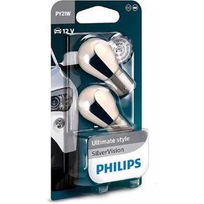 Philips 12496SVB2 PY21W Silver Vision ، مصابيح المؤشر مع الطلاء الفضي (2 × لمبات)