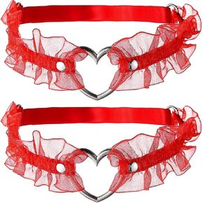 FM FM42 Plus Size 21.84"-31.2" Multicolor PU Simulated Leather Lace Love Heart Ring Rivets Adjustable Leg Ring Elastic Garter