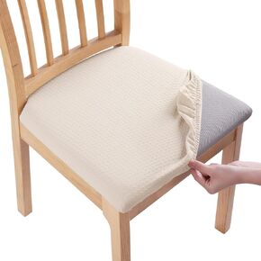 Smiry Seat Covers for Dining Room Chairs Set of 4, Stretch Jacquard Dining Chair Covers Removable Washable Slipcovers Protector, Beige