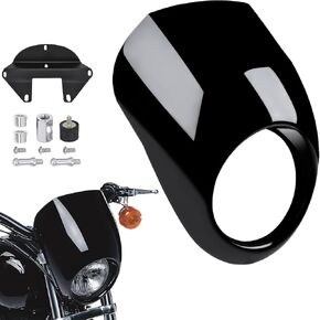 Headlight Fairing for 1982-Up Sportster Dyna, Motorcycle Front Headlamp Visor Cowl Fairing Mask for Harley Davidson Sportster XL Iron 883 1200 SuperLow Dyna FXD Low Rider Super Glide (Gloss Black)