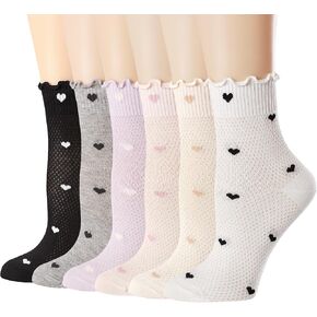 Mcool Mary Women's Ruffle Socks,Casual Ankle Mesh Breathable Thin Cool Knit Cotton Cute Crew Frilly Sock 6 Pack