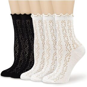 Ruffle Mesh Crew Socks, Casual Frilly Ankle Thin Socks, Breathable Knit Pattern Sheer with 5 Packs