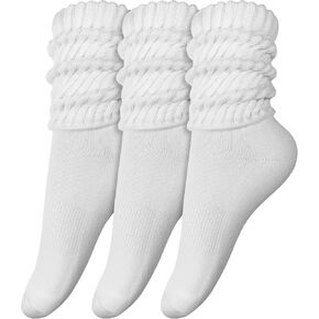 3-Pair Cotton Crew Slouch Socks Womens Scrunch Ribbed Soft Retro Boot Calf Sock