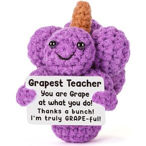 Teacher Appreciation Gift, Mini Crochet Grapes, Funny Gift Idea Bulk for Daycare Mentor Principal Birthday, Present Like Card Bracelet Basket Candle Tumbler Cup Tote Bag Pen Stickers