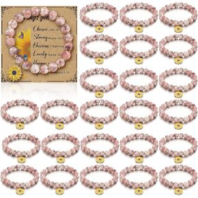 24 Sets Sunflower Bracelets Bulk for Women Church Christian Gifts for Mom Friends Daughter Sunflower Gifts for Women Inspirational Bracelet with Gift Card for Mothers Day Thanksgiving Christmas