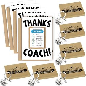 6 Sets Coach Appreciation Keychain Gifts Basketball Baseball Coach Gifts for Men Women Includes Softball Keychain,Gift Package Boxes and Thanks Cards Envelopes Keepsake Present