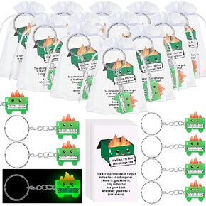 50 Sets Luminous Dumpster Keychain with Fire Inspirational Emotional Support Positive Card Gift for Staff (Stylish)