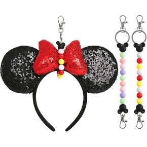 2Pcs Mouse Ear Headband Holders for Backpack Bag Park Trip Essentials Accessories Beaded Lanyard Keychain