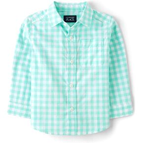 The Children's Place Boys' and Toddler Poplin Long Sleeve Button Down Shirt