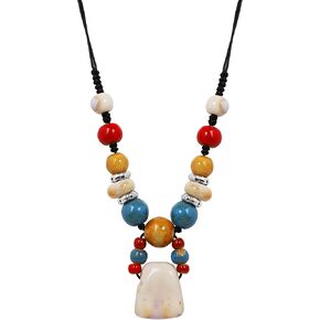 MINACHI Boho Hippie Colorful Chunky Ceramic Beads Strand Necklace, Bohemian Jewelry Gift for Women