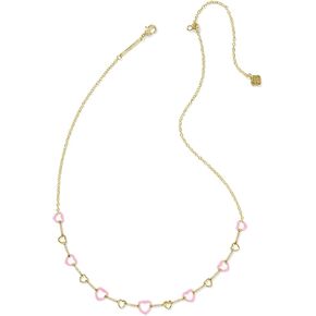 Kendra Scott Haisley Heart Strand Necklace - Brass Construction - Cubic Zirconia Gem - Lobster Clasp Gold Pink Pearlescen