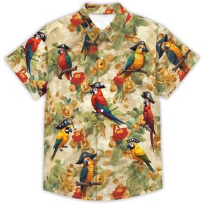 Boy's Funny Hawaiian Shirt Tropical Beach Casual Summer Shirt Short Sleeve Button Down Tops Unisex 4-14 Years