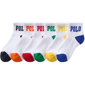 Polo Boys Solid Quarter Crew 6 Pair Pack, White Assorted, Kids 2-4