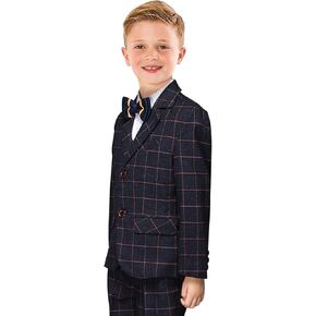 Boy Suits Slim Fit Tuxedo for Boys Plaid Suit Set for Kids Formal Wedding Ring Bearer Outfit