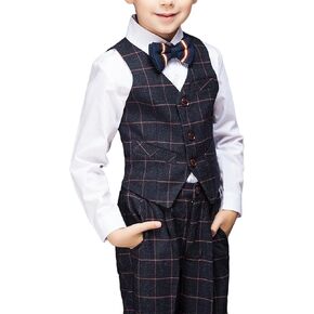 Boy Suits Slim Fit Tuxedo for Boys Plaid Suit Set for Kids Formal Wedding Ring Bearer Outfit