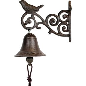 Antique Cast Iron Dinner Bell - Large Outdoor Bell with Bird Design, Decorative Hanging Bell for Farmhouse, Garden & Home - Clear Sound, Rustic Vintage Decor