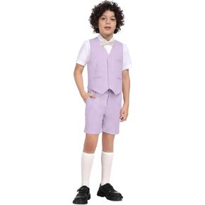 Boys Formal Linen Suit 4 Pieces Shirt,Vest, Pants and Tie Dresswear Suit Set
