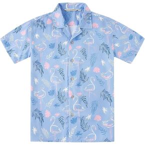 Damipow Boy's Hawaiian Shirt Short Sleeve Button Down Kids Beach Vacation Shirts Tropical Summer Tops