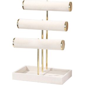 3 Tier Bracelet Holder,Jewelry Displays for Selling,Velvet Jewelry Organizer Stand for Necklace Watches Hair Ties Scrunchie (Beige)