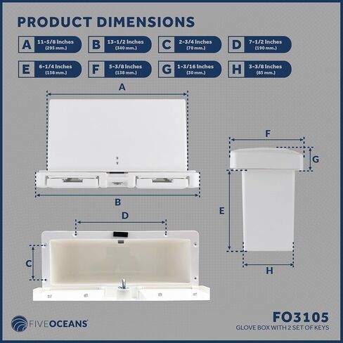 صندوق قفازات قارب Five Oceans، قابل للقفل بمفتاحين، عالي التأثير ومقاوم للأشعة فوق البنفسجية أبيض ABS Palstic - FO2894 in Kuwait
