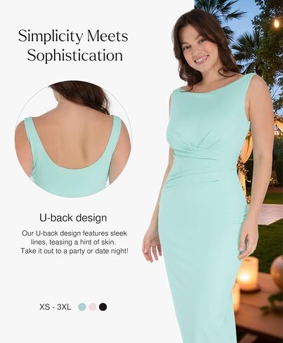 Popilush Formal Office Dresses for Women - Long Dress - Ruched Bodycon Maxi Dress Backless in Saudi Arabia