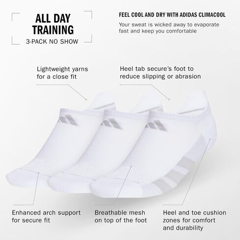 adidas Women's All Day Training No Show Socks (3-Pair) athletic performance below ankle height running socks in Saudi Arabia