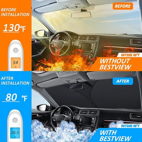 Bestview Windshield Sun Shade متوافق مع 2014-2018 GMC Sierra 1500 2500 HD 3500 HD الملحقات، نافذة أمامية ظلة الشمس قناع حامي كتلة الأشعة فوق البنفسجية الحرارة، قابلة للطي 2 طبقات 210T المواد in Kuwait