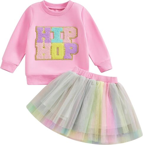 FYBITBO Easter Tutu Outfits for Toddler Girls Kids Sweatshirts Long Sleeve Shirts & Tulle Skirt Dress Hip Hop Clothes Set in Saudi Arabia