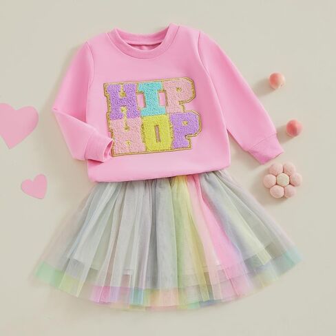 FYBITBO Easter Tutu Outfits for Toddler Girls Kids Sweatshirts Long Sleeve Shirts & Tulle Skirt Dress Hip Hop Clothes Set in Saudi Arabia