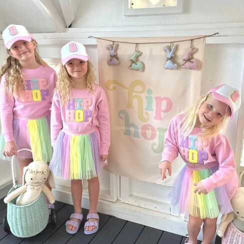 FYBITBO Easter Tutu Outfits for Toddler Girls Kids Sweatshirts Long Sleeve Shirts & Tulle Skirt Dress Hip Hop Clothes Set in Saudi Arabia