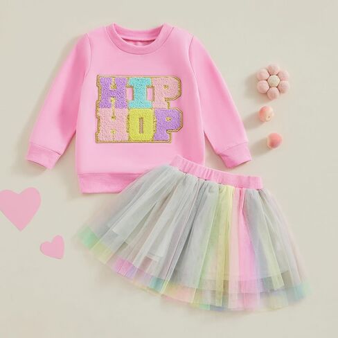 FYBITBO Easter Tutu Outfits for Toddler Girls Kids Sweatshirts Long Sleeve Shirts & Tulle Skirt Dress Hip Hop Clothes Set in Saudi Arabia