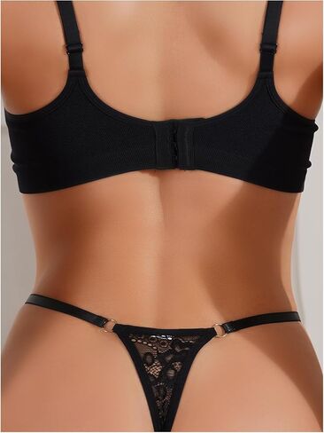 Verdusa Women's Floral Lace Underwear Thong Bow Decor Crotchless Panty Sexy Lingerie with Garter and Leg Rings in Saudi Arabia