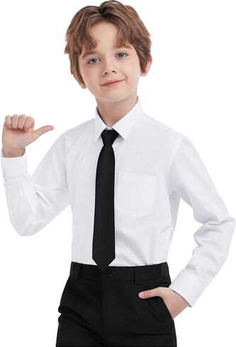 Boys Dress Shirts Long Sleeve, Boys Button Down Shirt Wrinkle-Free for Formal & Casual in Saudi Arabia