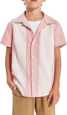 Haloumoning Boys Shirts Button Down Short Sleeve Shirt Striped Casual Summer Beach Shirts 5-14 Years in Saudi Arabia