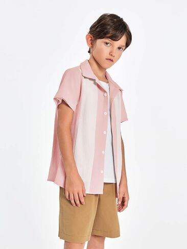 Haloumoning Boys Shirts Button Down Short Sleeve Shirt Striped Casual Summer Beach Shirts 5-14 Years in Saudi Arabia