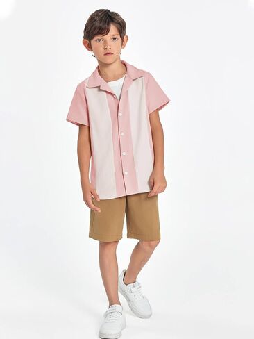 Haloumoning Boys Shirts Button Down Short Sleeve Shirt Striped Casual Summer Beach Shirts 5-14 Years in Saudi Arabia