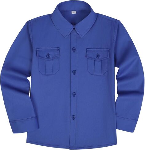 Boys Western Shirt for Kids Long Sleeve Button-Down Casual Solid Shirt with Two Pockets, Size 2T-18 Years in Saudi Arabia