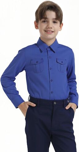 Boys Western Shirt for Kids Long Sleeve Button-Down Casual Solid Shirt with Two Pockets, Size 2T-18 Years in Saudi Arabia